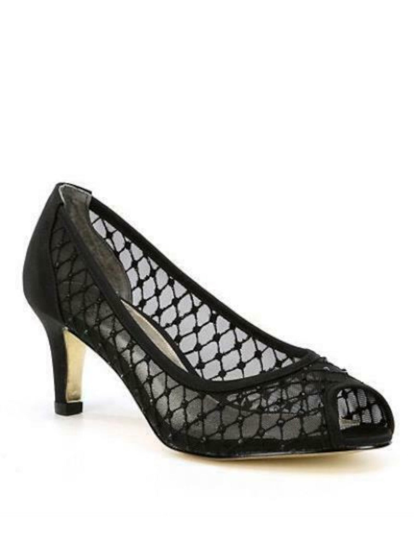ADRIANNA PAPELL Womens Black Rhinestone Padded Jamie Peep Toe Kitten Heel Slip On Dress Pumps Shoes 12 M