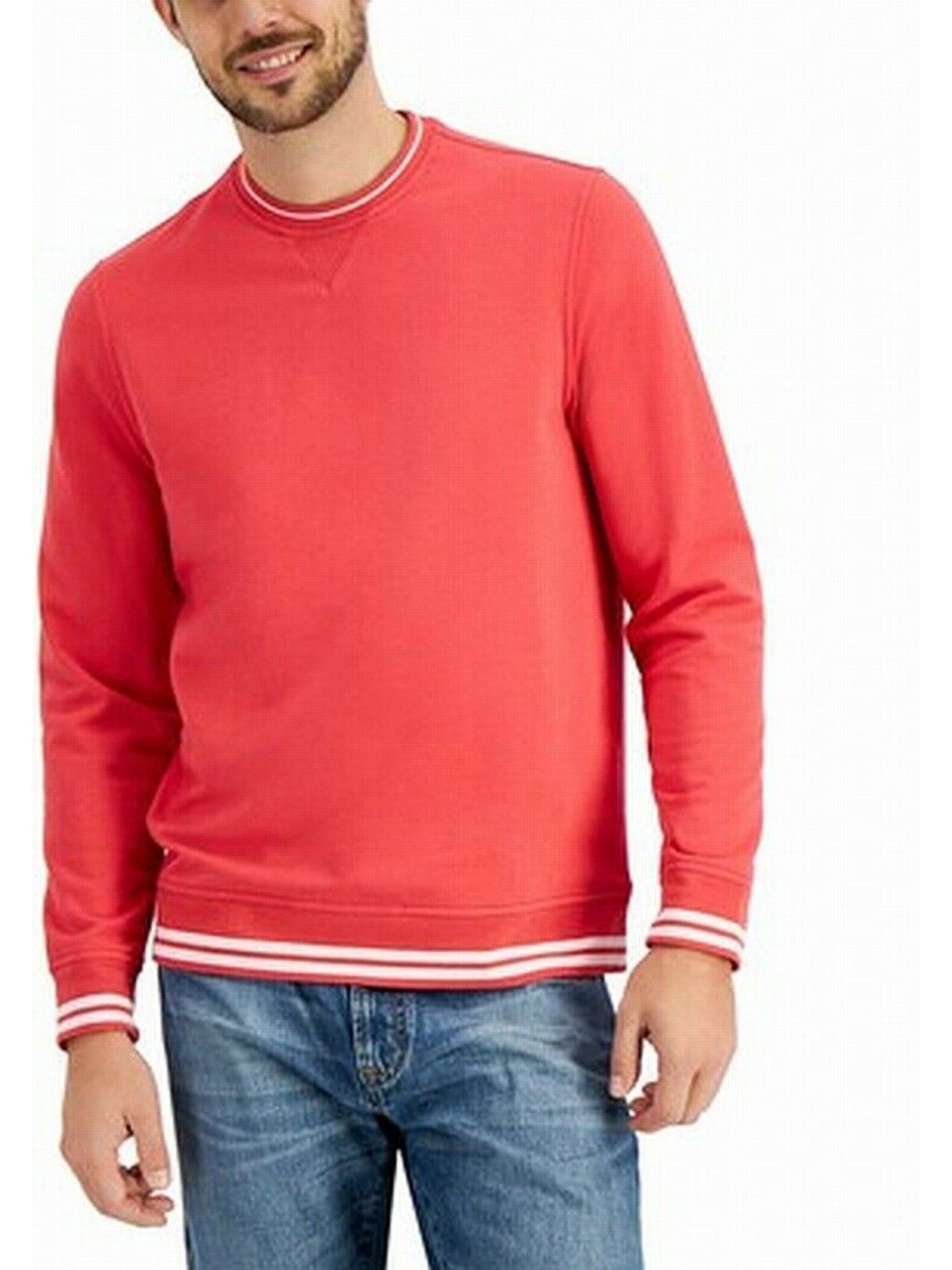 CLUBROOM Mens Red Crew Neck Classic Fit Stretch Sweatshirt S