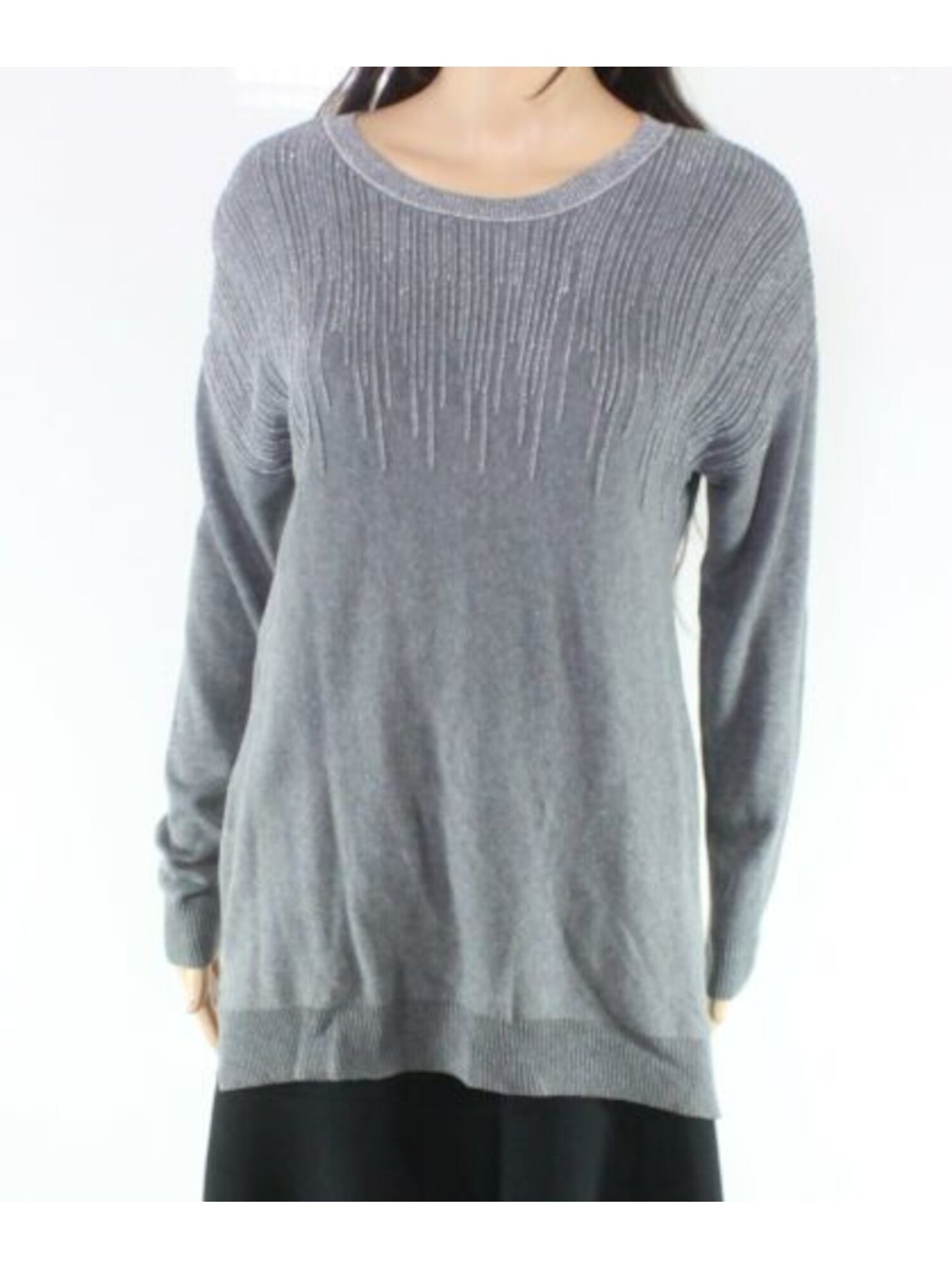 ALFANI Womens Gray Glitter Long Sleeve Crew Neck Sweater Size: S