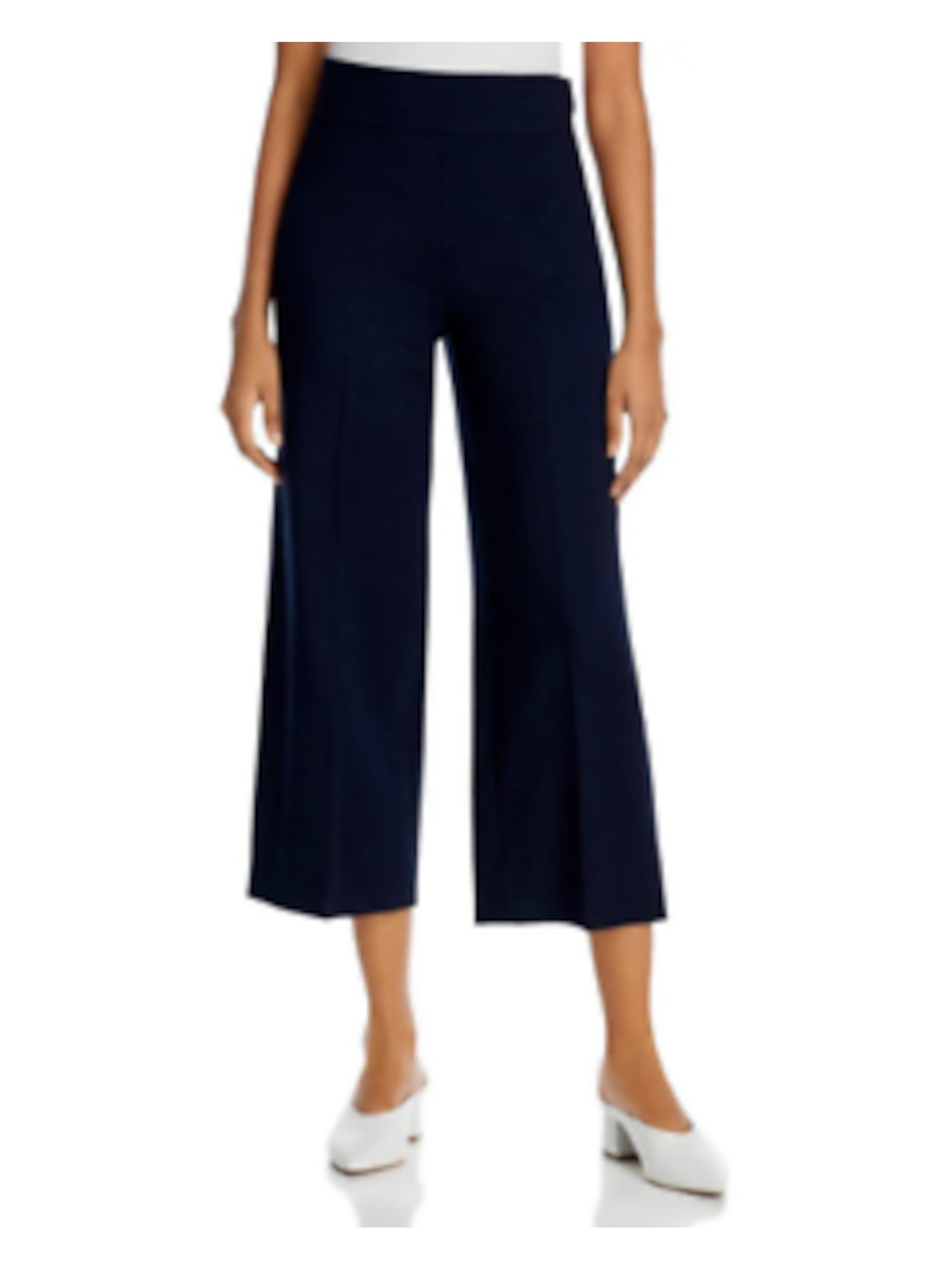 TAILORED REBECCA TAYLOR Womens Navy Zippered Cropped Wear To Work Wide Leg Pants 4