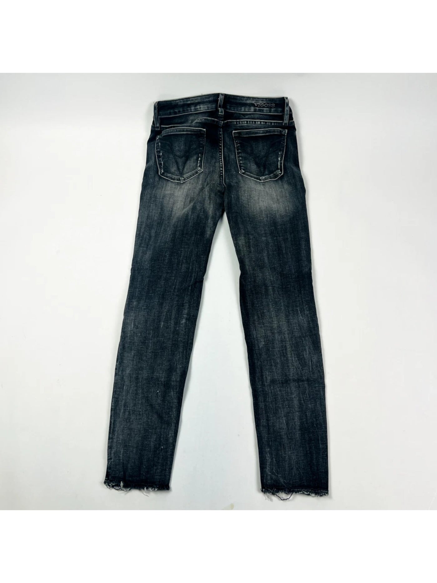VIGOSS Womens Black Zippered Pocketed Knee Patch Belt Loops Distressed Skinny Jeans 27