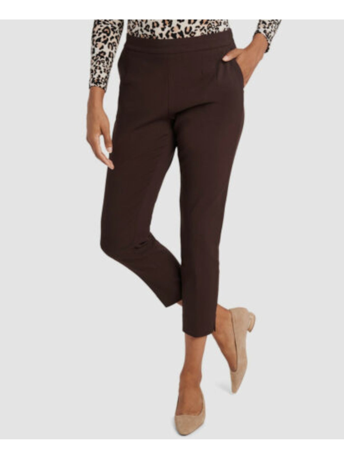 RILEY&RAE Womens Brown Stretch Zippered Pocketed Mid-rise Slim-leg Wear To Work Cropped Pants 0