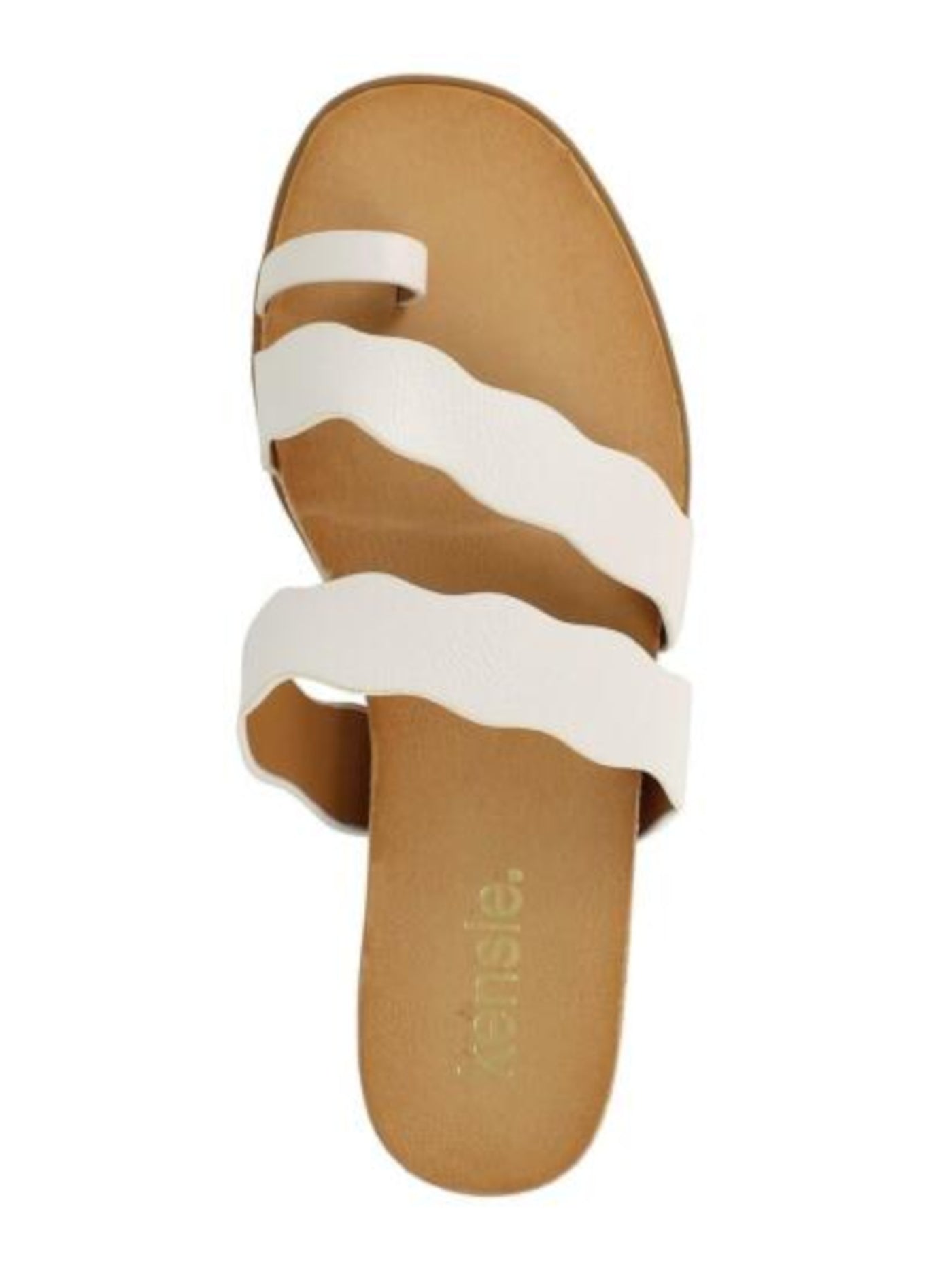 KENSIE Womens White Toe Loop Strappy Scalloped Arjuna Round Toe Wedge Slip On Slide Sandals Shoes M