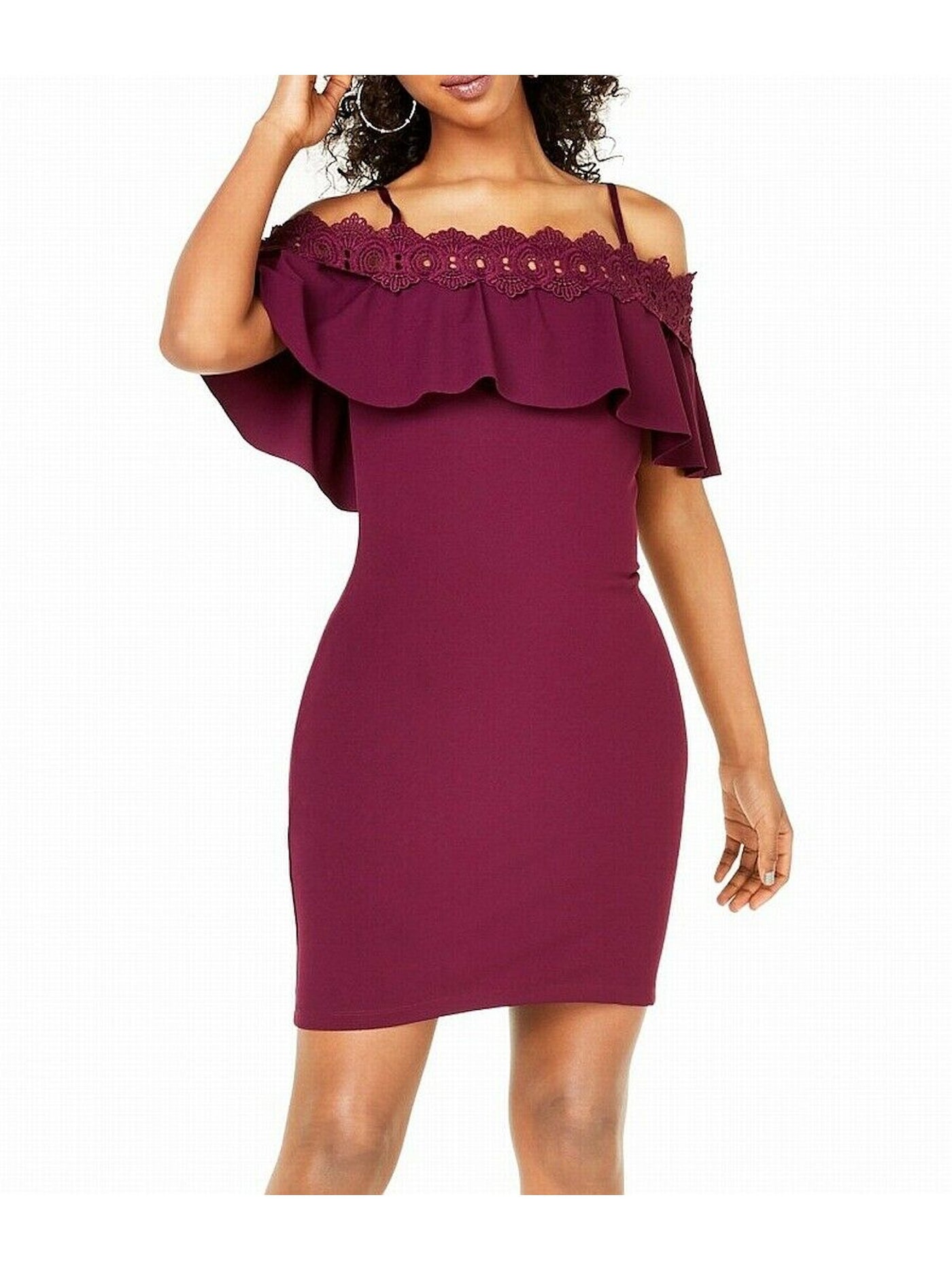 BCX Womens Burgundy Spaghetti Strap Short Sheath Party Dress Size: 5