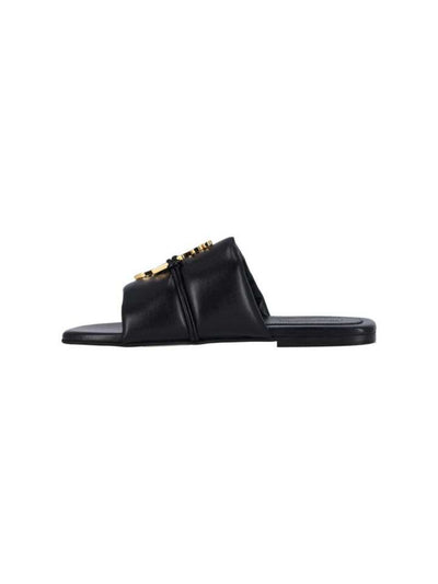 JW ANDERSON Womens Black Metallic Logo Hardware Padded Anchor Square Toe Slip On Slide Sandals Shoes 35.5