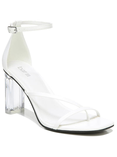 BAR III Womens White Transparent Heel Cushioned Asymmetrical Adjustable Strap Ankle Strap Blakke Round Toe Block Heel Buckle Dress Heeled Thong Sandals 9 M