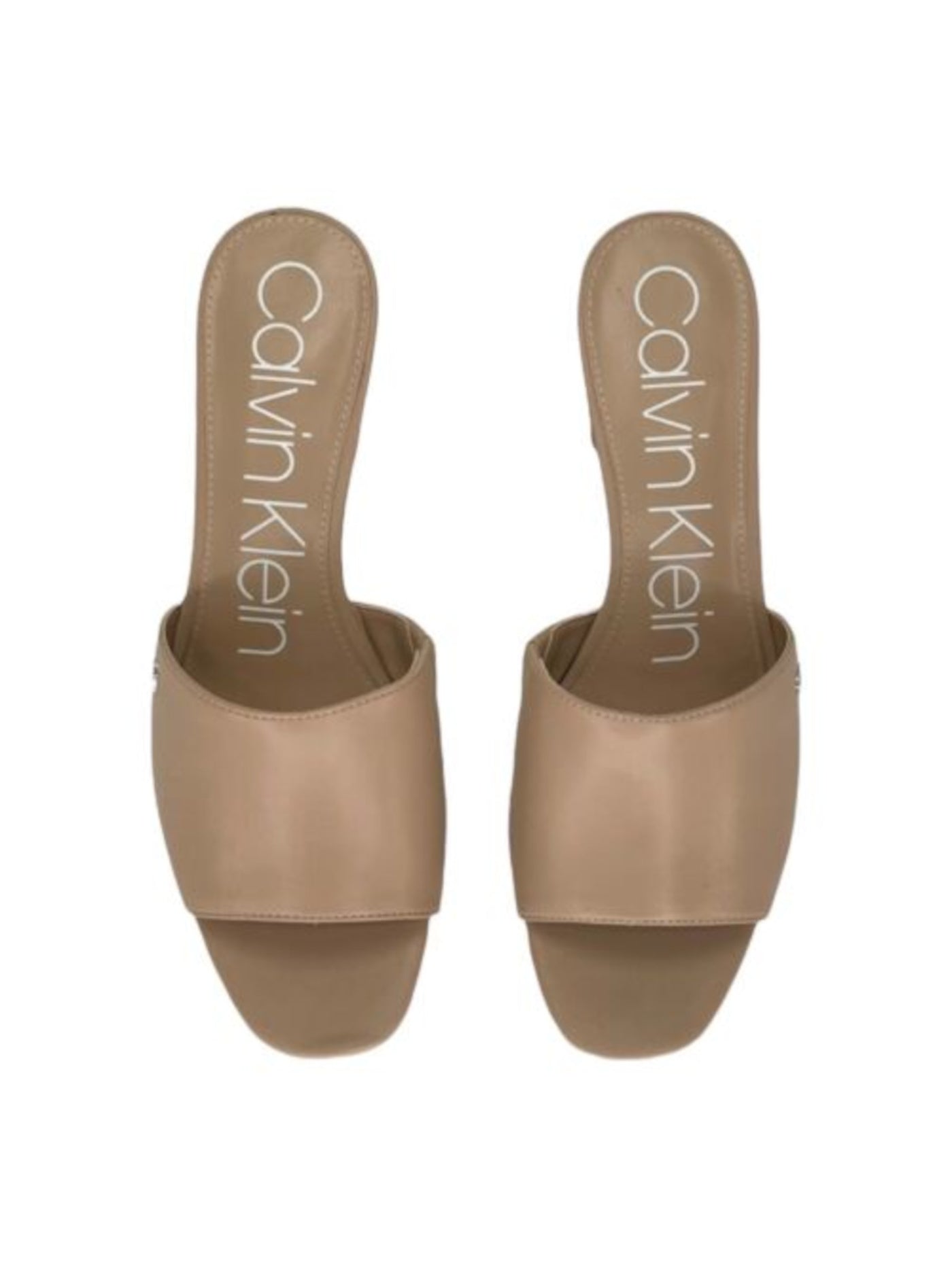 CALVIN KLEIN Womens Beige Goring Logo Cushioned Slip Resistant Carisma Square Toe Block Heel Slip On Dress Sandals Shoes 8
