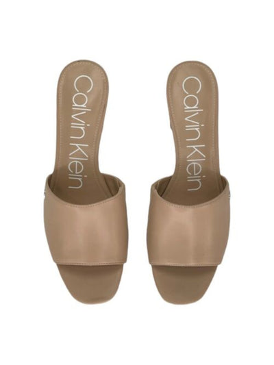 CALVIN KLEIN Womens Beige Goring Logo Cushioned Slip Resistant Carisma Square Toe Block Heel Slip On Dress Sandals Shoes 8