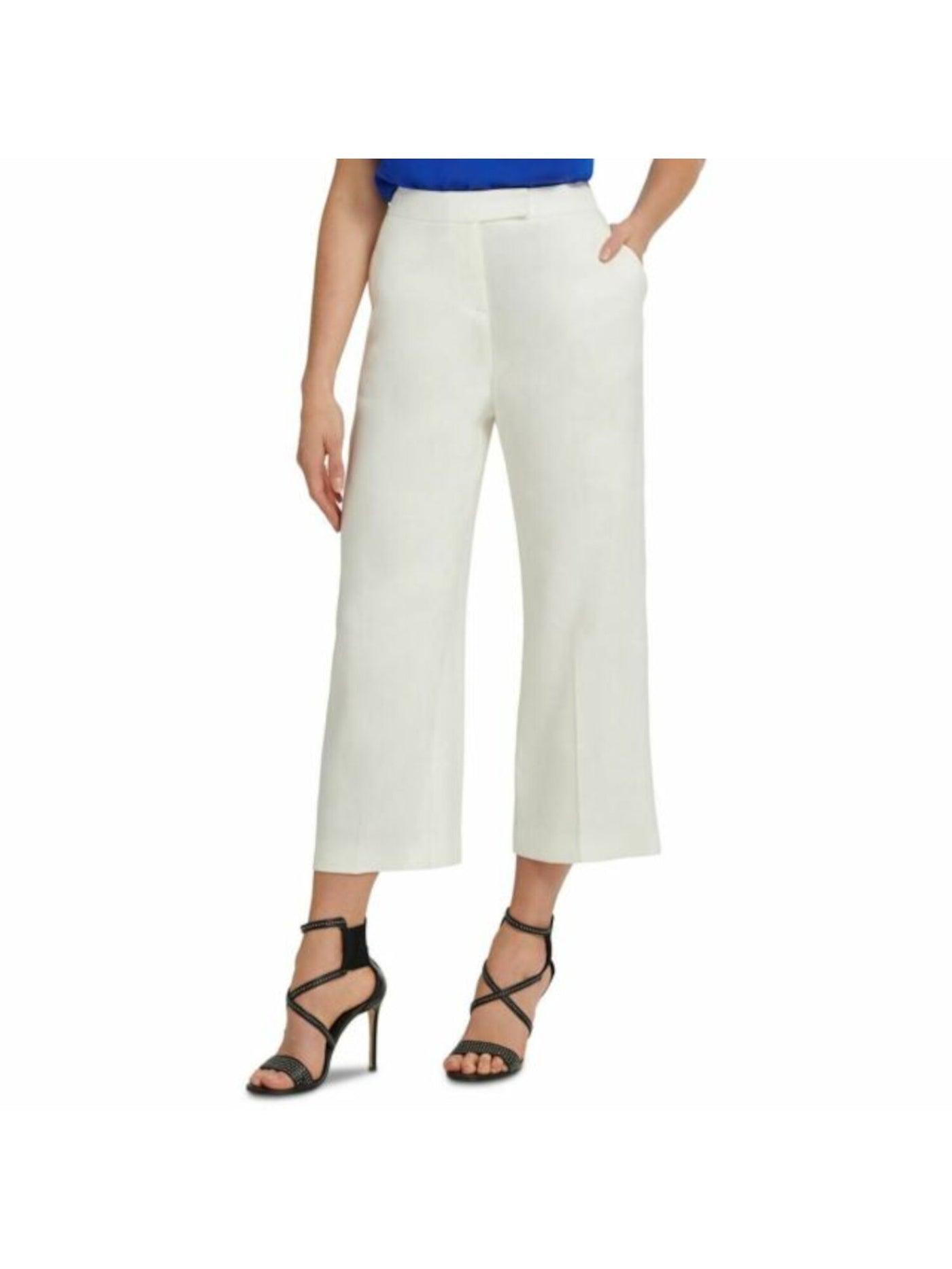 DKNY Womens Ivory Zippered Satin Cropped Evening Wide Leg Pants 14