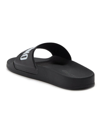 MOSCHINO Mens Black Colorblocked Stripe Embossed Logo Vamp Comfort Slip Resistant Pool25 Round Toe Slide Sandals Shoes 36