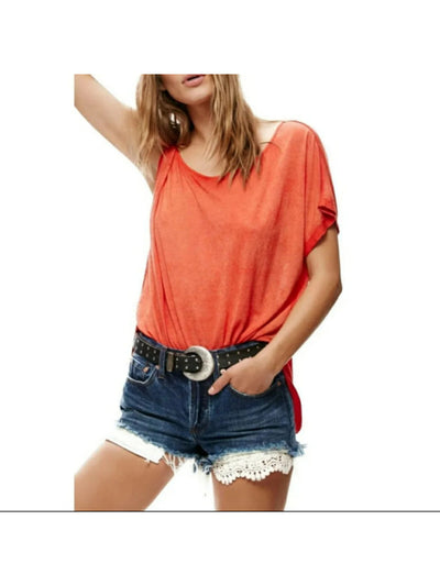 WE THE FREE Womens Orange Short Sleeve Scoop Neck Top M