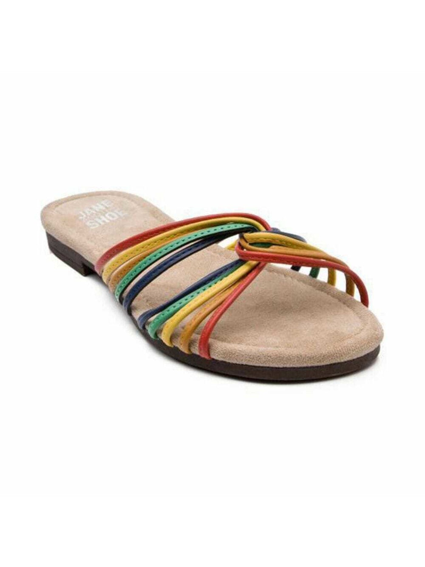JANE AND THE SHOE Womens Beige Rainbow Cushioned Strappy Hallie Open Toe Slip On Slide Sandals Shoes 6.5