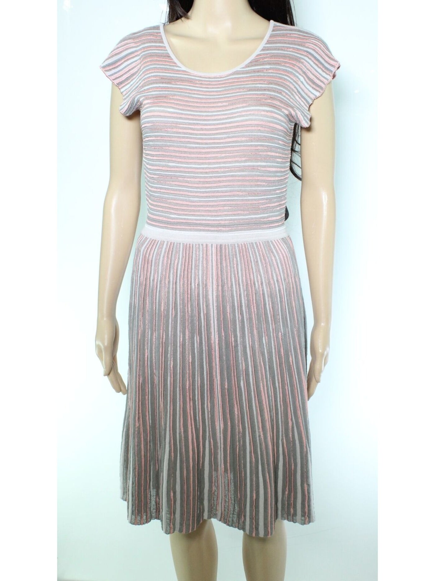 EMPORIO ARMANI Womens Pink Textured Pullover Styling Striped Sleeveless Scoop Neck Knee Length Wear To Work Fit + Flare Dress 38