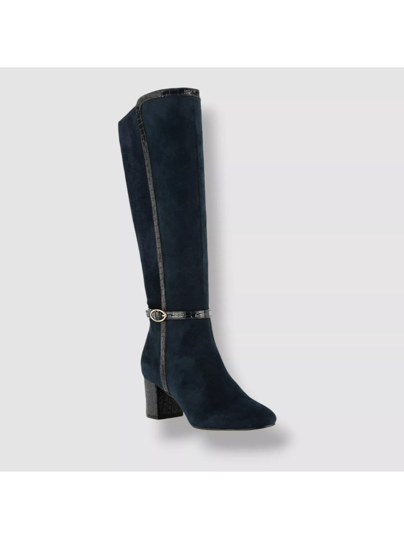 KAREN SCOTT Womens Navy Crock Trim And Covered Heel Padded Ankle Strap Buckle Accent Isalee Almond Toe Block Heel Zip-Up Dress Boots 8.5 M