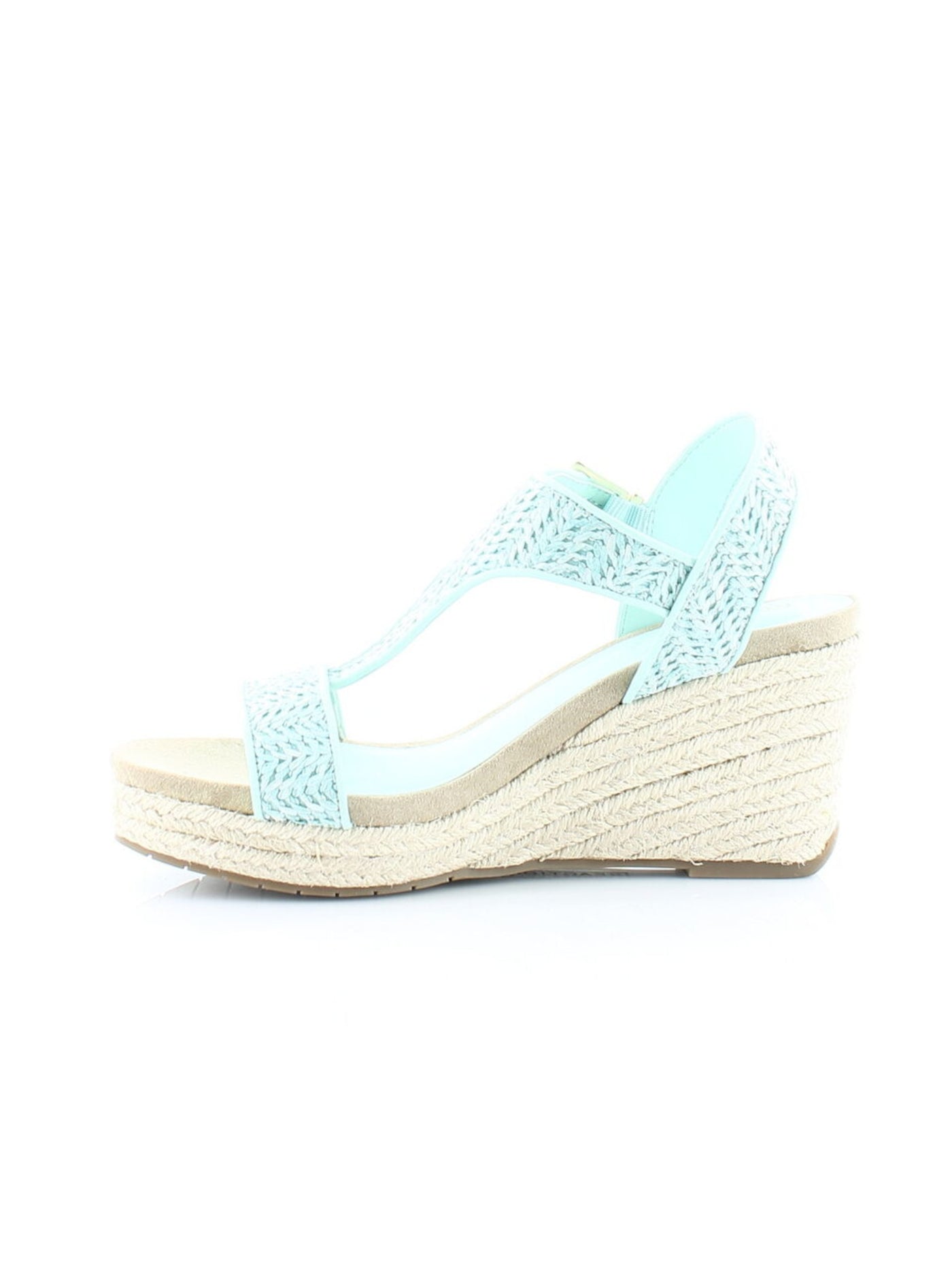 REACTION KENNETH COLE Womens Aqua Woven Adjustable Card Round Toe Wedge Buckle Espadrille Shoes 7.5