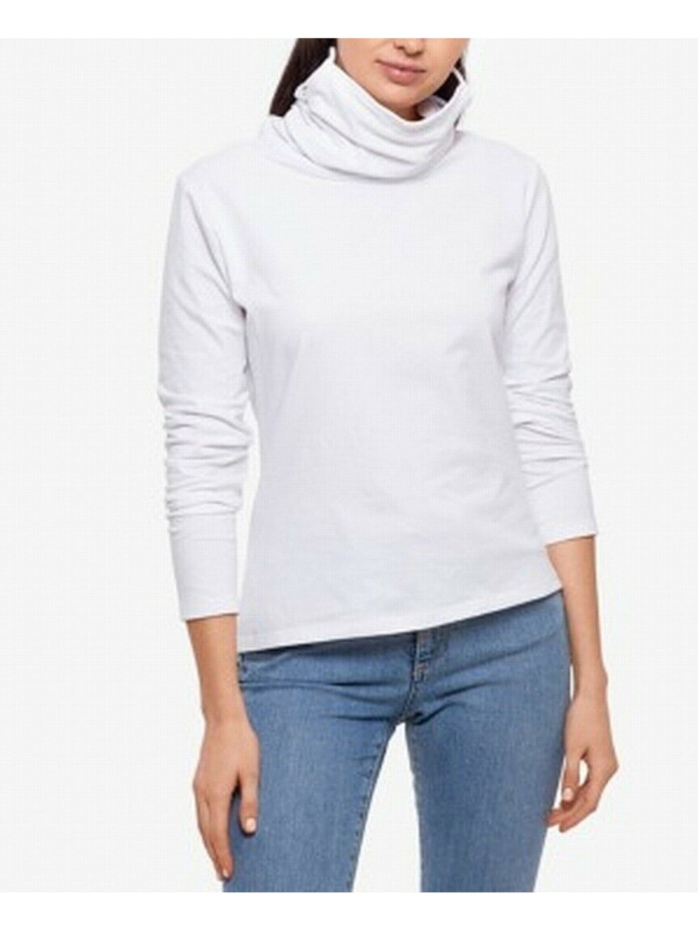 BAM BY BETSY & ADAM Womens White Cotton Blend Long Sleeve Turtle Neck Top S