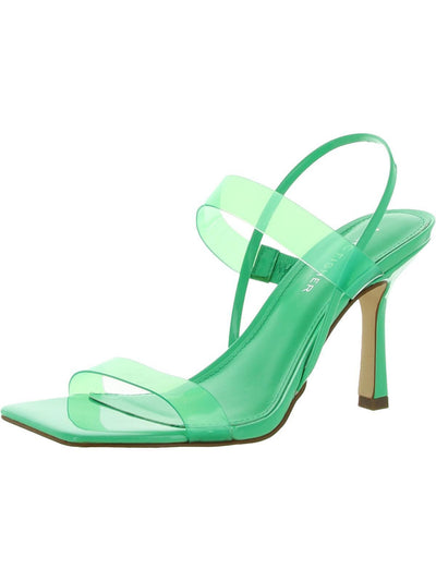 MARC FISHER Womens Green Transparent Strappy Padded Dekle Square Toe Stiletto Slip On Slingback Sandal 8.5 M