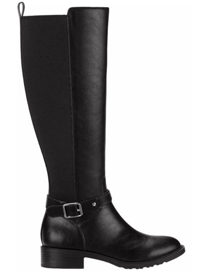 STYLE & COMPANY Womens Black Buckled Ankle Strap Padded Goring Pleated Valenciaa Almond Toe Block Heel Zip-Up Riding Boot 9 M