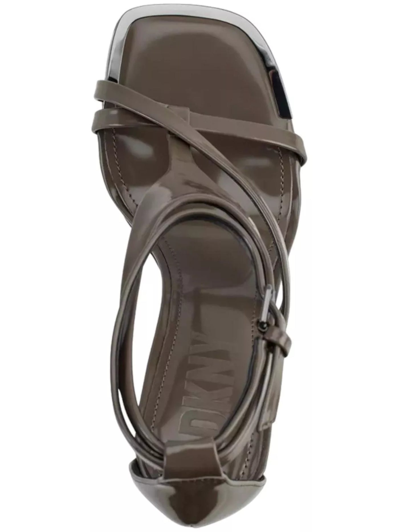 DKNY Womens Brown Strappy Metallic Accent T-Strap Ankle Strap Padded Audrey Square Toe Stiletto Buckle Dress Heeled Sandal 9.5 M