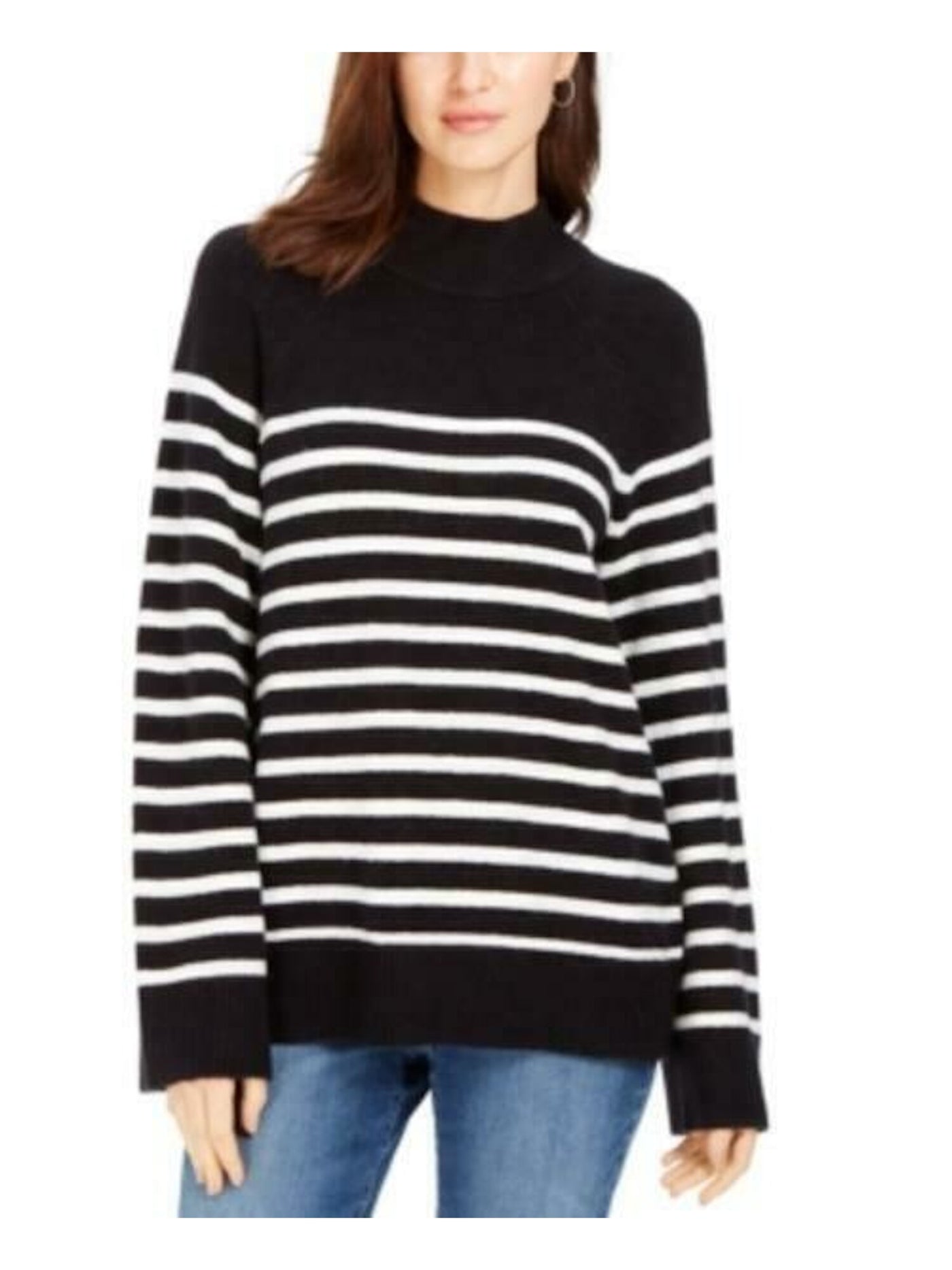 CHARTER CLUB Womens Black Striped Long Sleeve Turtle Neck Blouse M