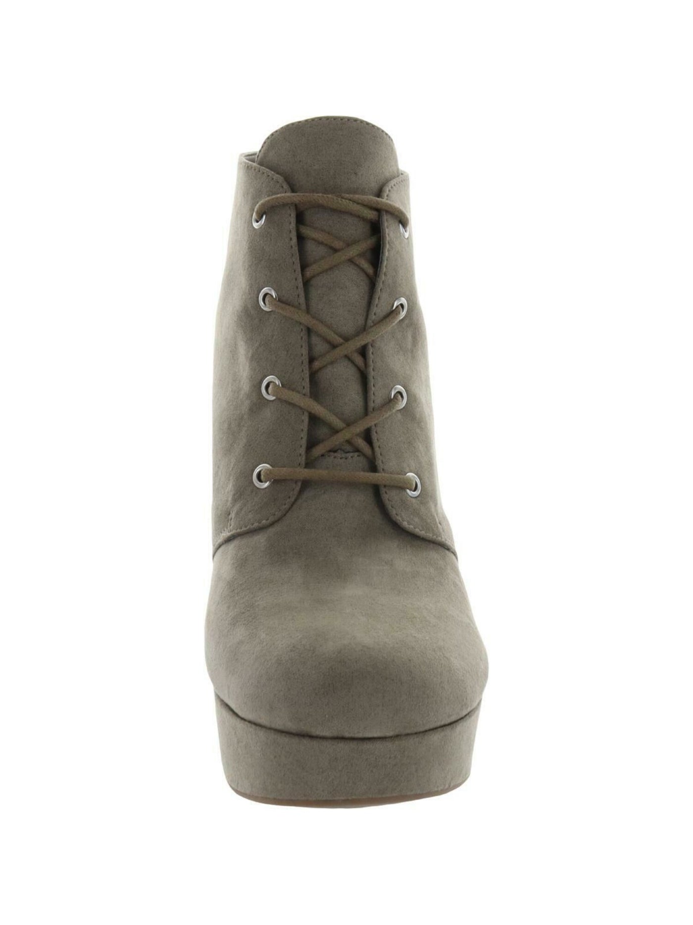 GBG Womens Gray 1" Platform Cushioned Almond Toe Wedge Lace-Up Dress Booties 9.5