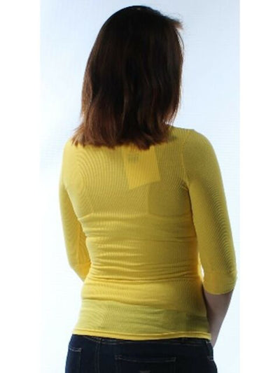 GOODIES USA Womens Yellow 3/4 Sleeve Scoop Neck Top Size: L
