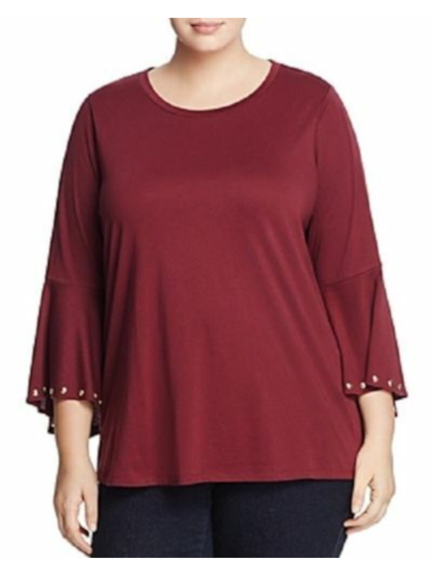 MICHAEL MICHAEL KORS Womens Burgundy Flutter Sleeve Round Neck Top Plus 2X