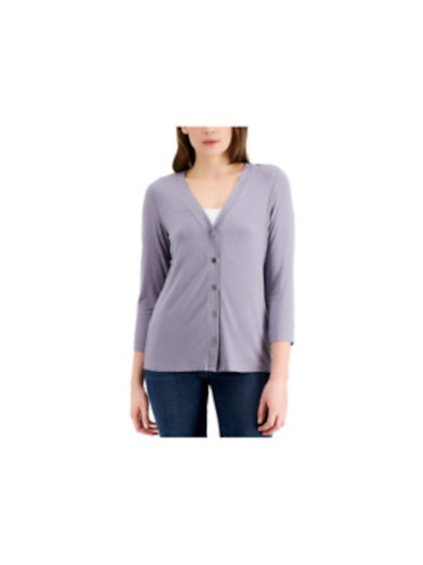 FEVER Womens Gray Long Sleeve V Neck Wear To Work Button Up Top XL