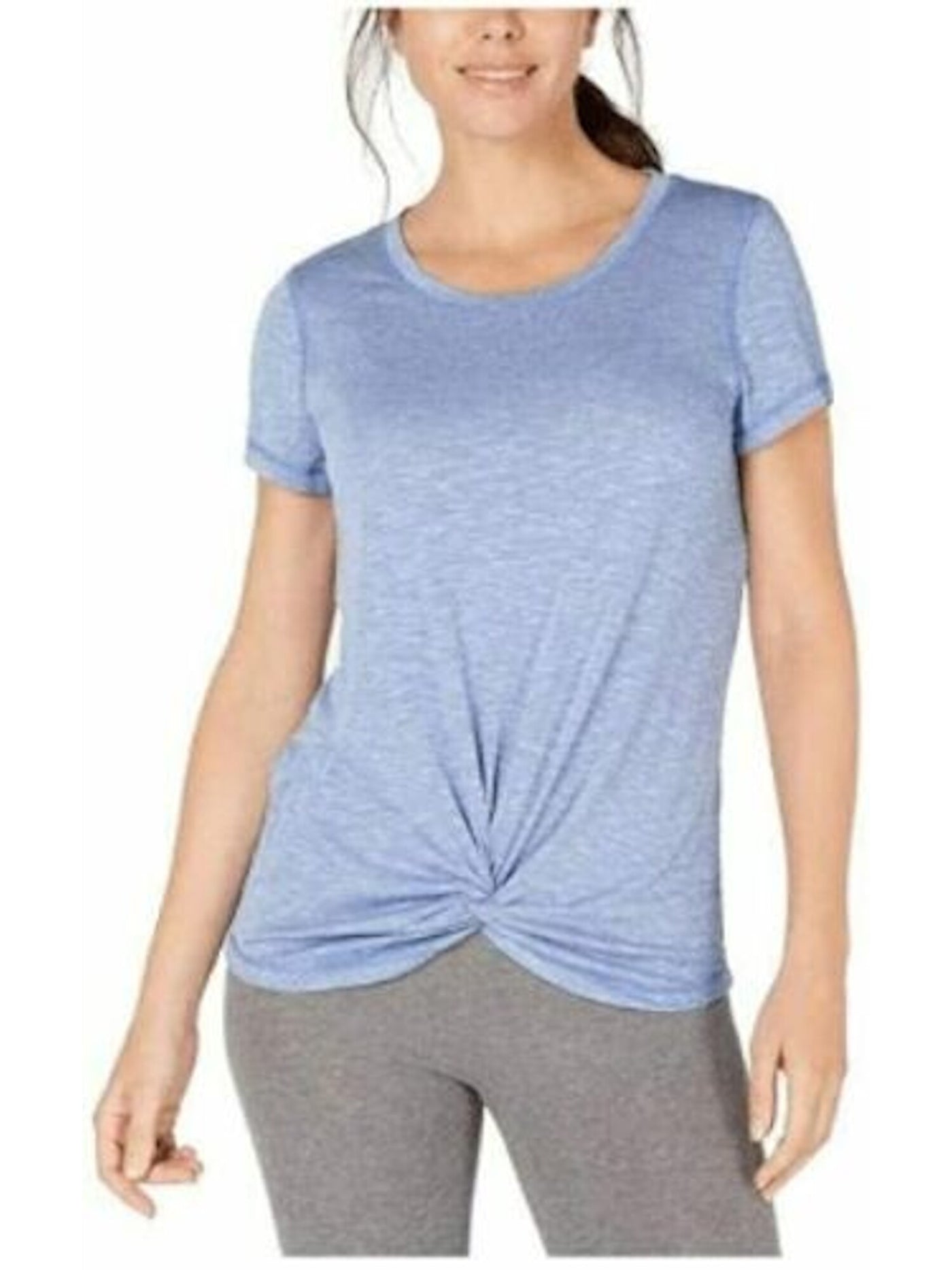 IDEOLOGY Womens Blue Knotted-bottom Short Sleeve Crew Neck T-Shirt S