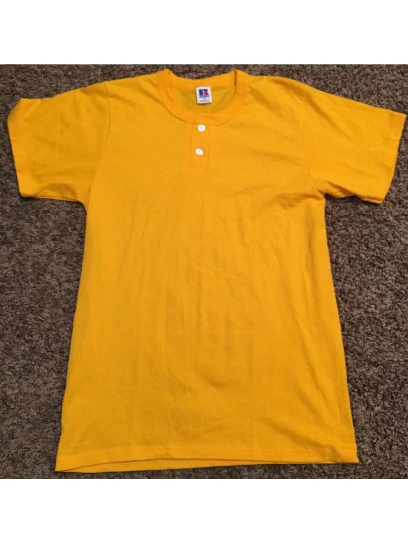 RUSSELL Mens Gold Short Sleeve Classic Fit Henley Shirt S