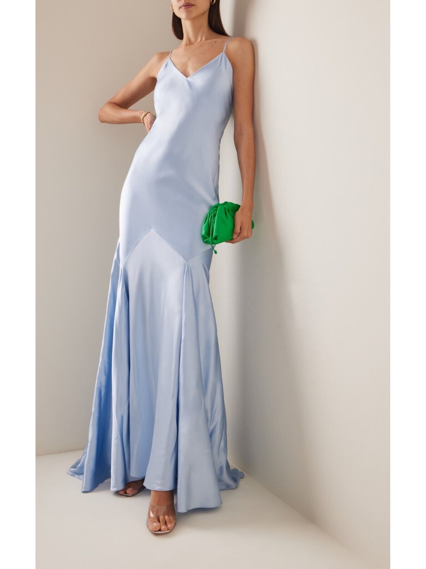 SERGIO HUDSON Womens Light Blue Zippered Adjustable Train Lined Spaghetti Strap V Neck Full-Length Formal Gown Dress 6
