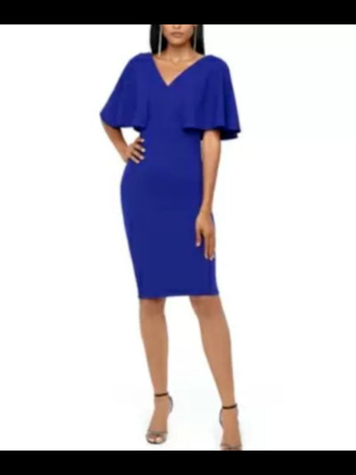 BETSY & ADAM Womens Blue Flutter V Neck Knee Length Party Sheath Dress 6