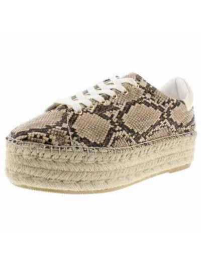 STEVE MADDEN Womens Beige Snake Print Espadrille Parade Round Toe Platform Lace-Up Athletic Sneakers Shoes M