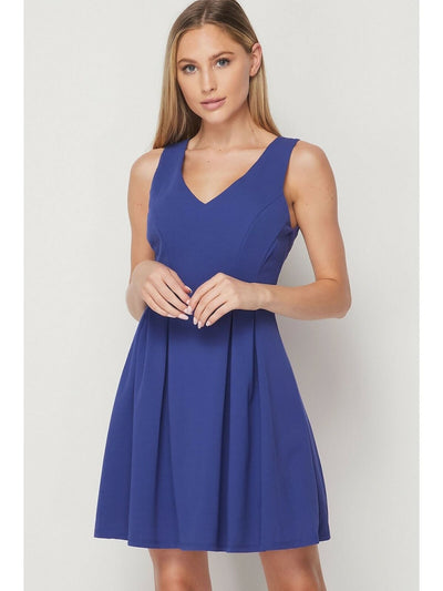 TEEZE ME Womens Blue Sleeveless V Neck Short Fit + Flare Dress 5\6