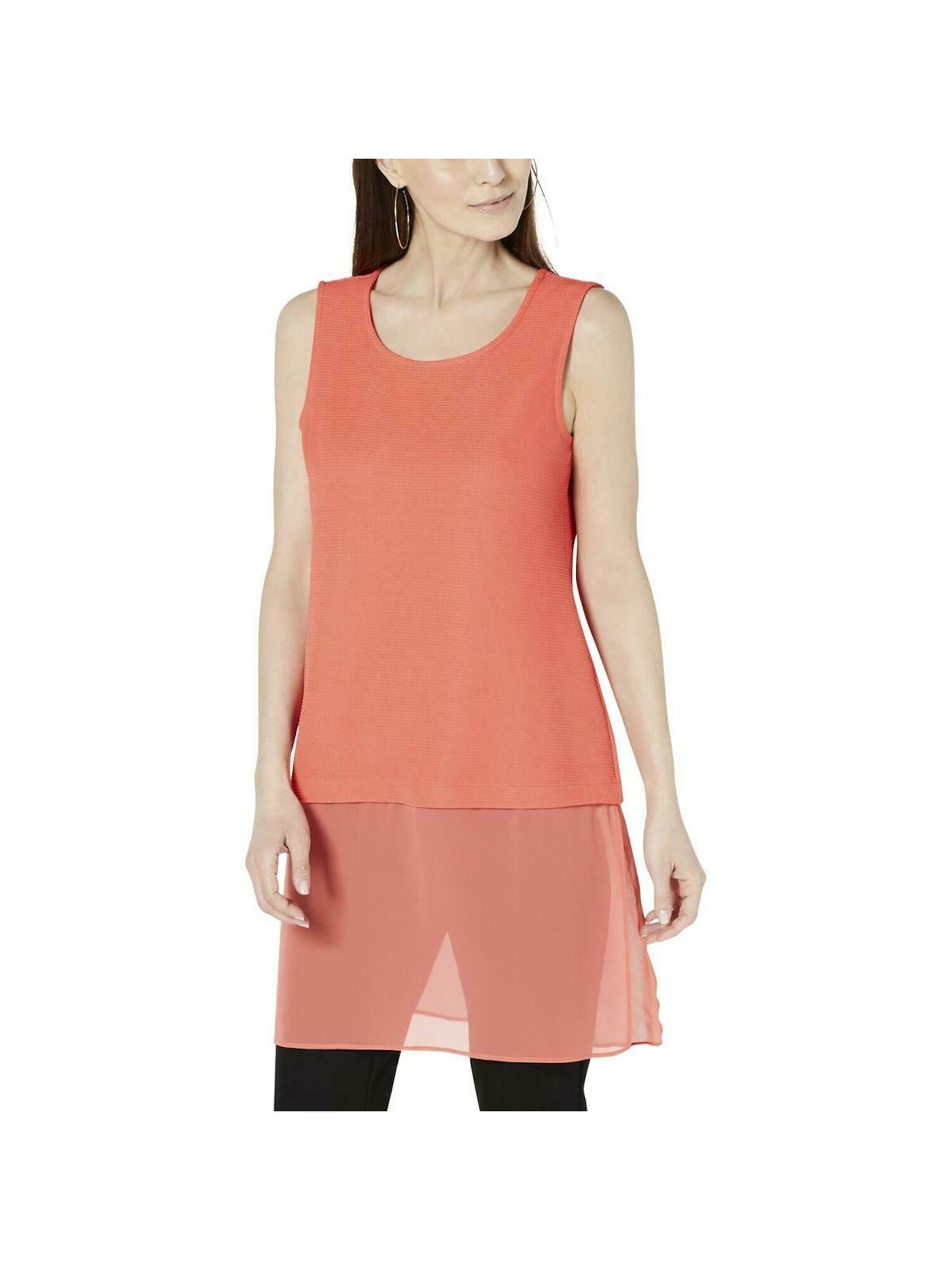 ALFANI Womens Coral Layered-look Sleeveless Scoop Neck Party Tunic Top Petites PM