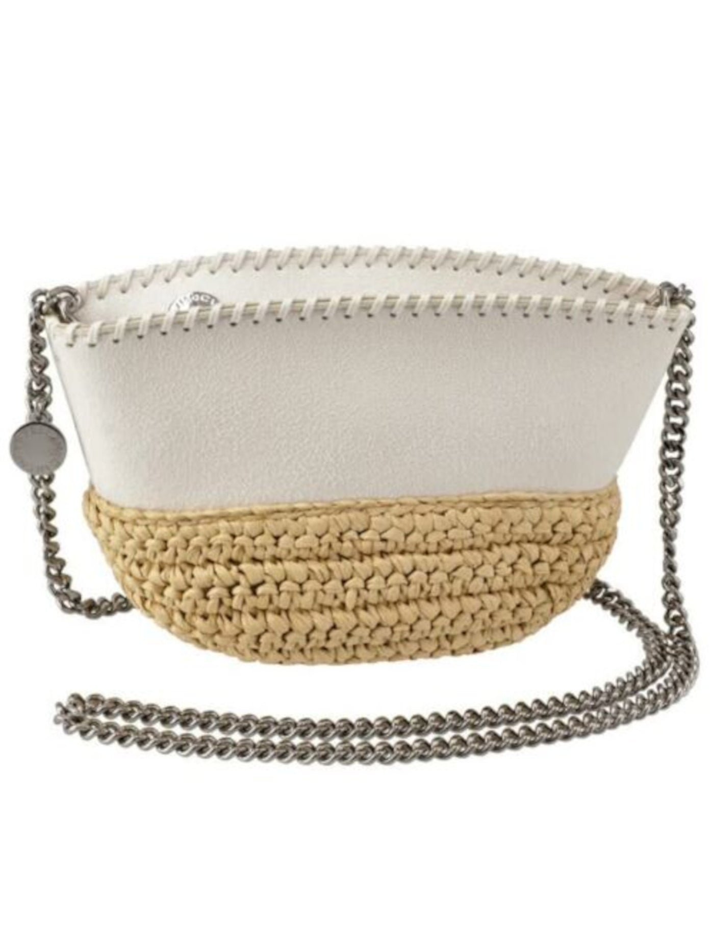 STELLAMCCARTNEY Women's Ivory Faux Leather Whipstitch Detailing Color Block Chain Strap Shoulder Bag