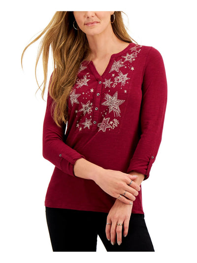 STYLE & COMPANY Womens Maroon Long Sleeve Top Size: L