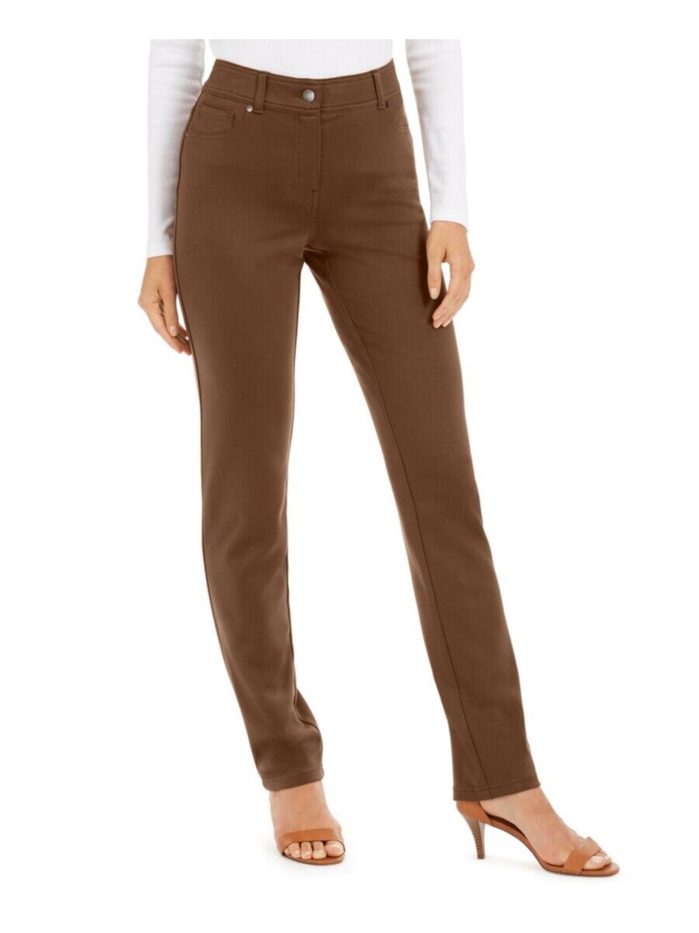 STYLE & COMPANY Womens Brown Stretch Slim Mid- Rise Straight leg Pants 18