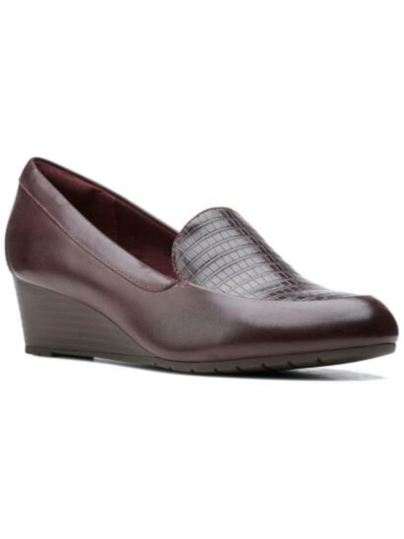 COLLECTION BY CLARKS Womens Burgundy Tonal Mixed Media Flexible Cushioned Mallory Pearl Round Toe Wedge Slip On Leather Pumps Shoes 6 M