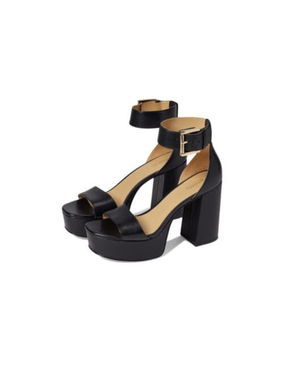 MICHAEL MICHAEL KORS Womens Black 1-1/2" Platform Padded Ankle Strap Tara Square Toe Block Heel Buckle Leather Dress Sandals Shoes 6.5 M