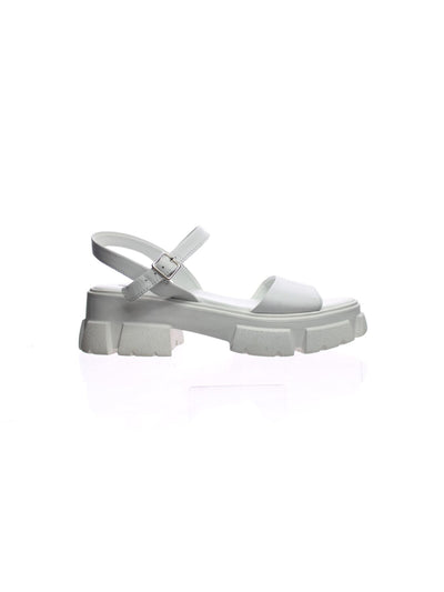 STEVE MADDEN Womens White 1" Platform Architectural Heel Strappy Lug Sole Tazia Round Toe Buckle Leather Slingback Sandal 5.5 M