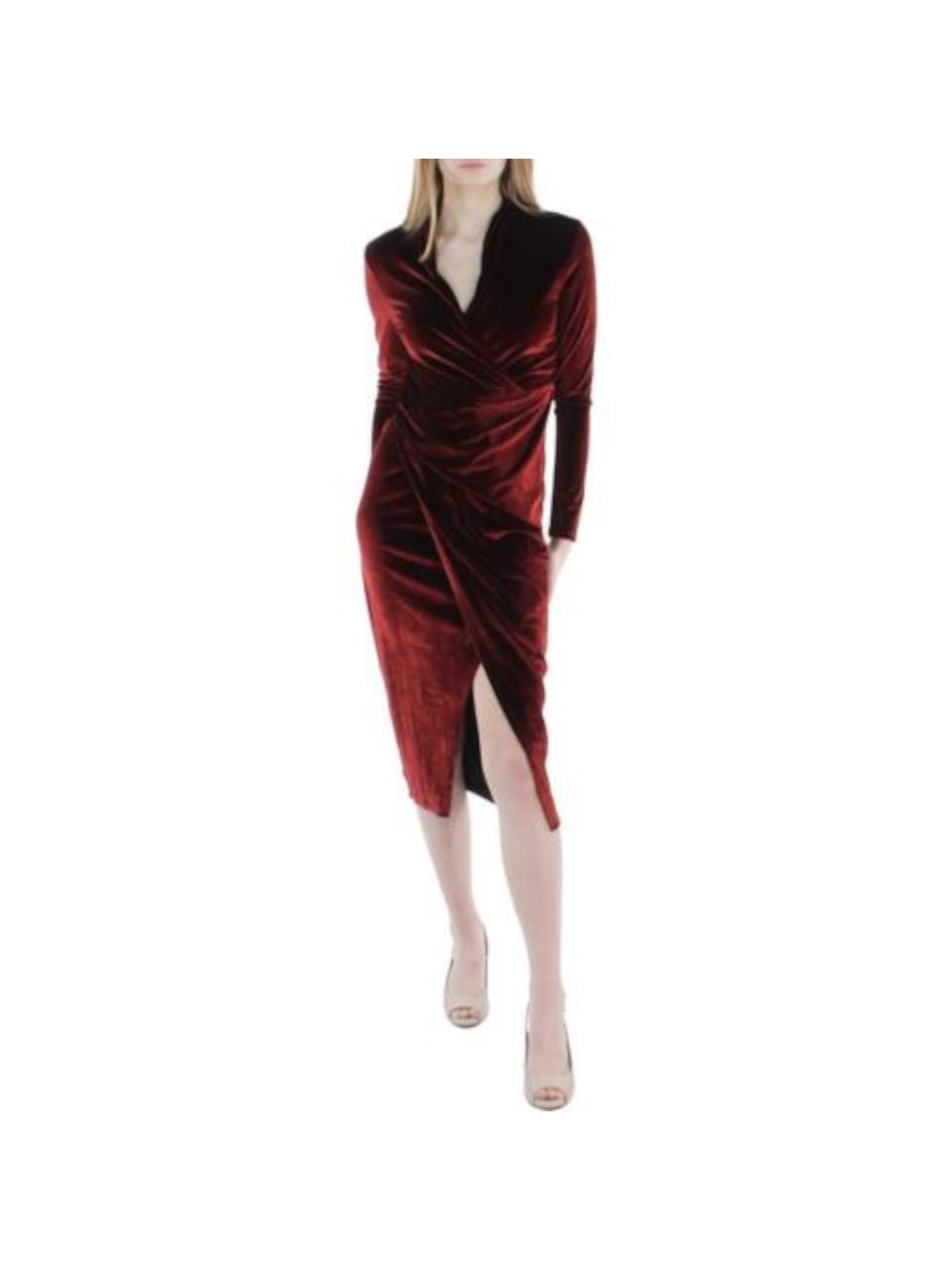 RACHEL ROY Womens Maroon Slitted Long Sleeve Surplice Neckline Below The Knee Party Sheath Dress XL