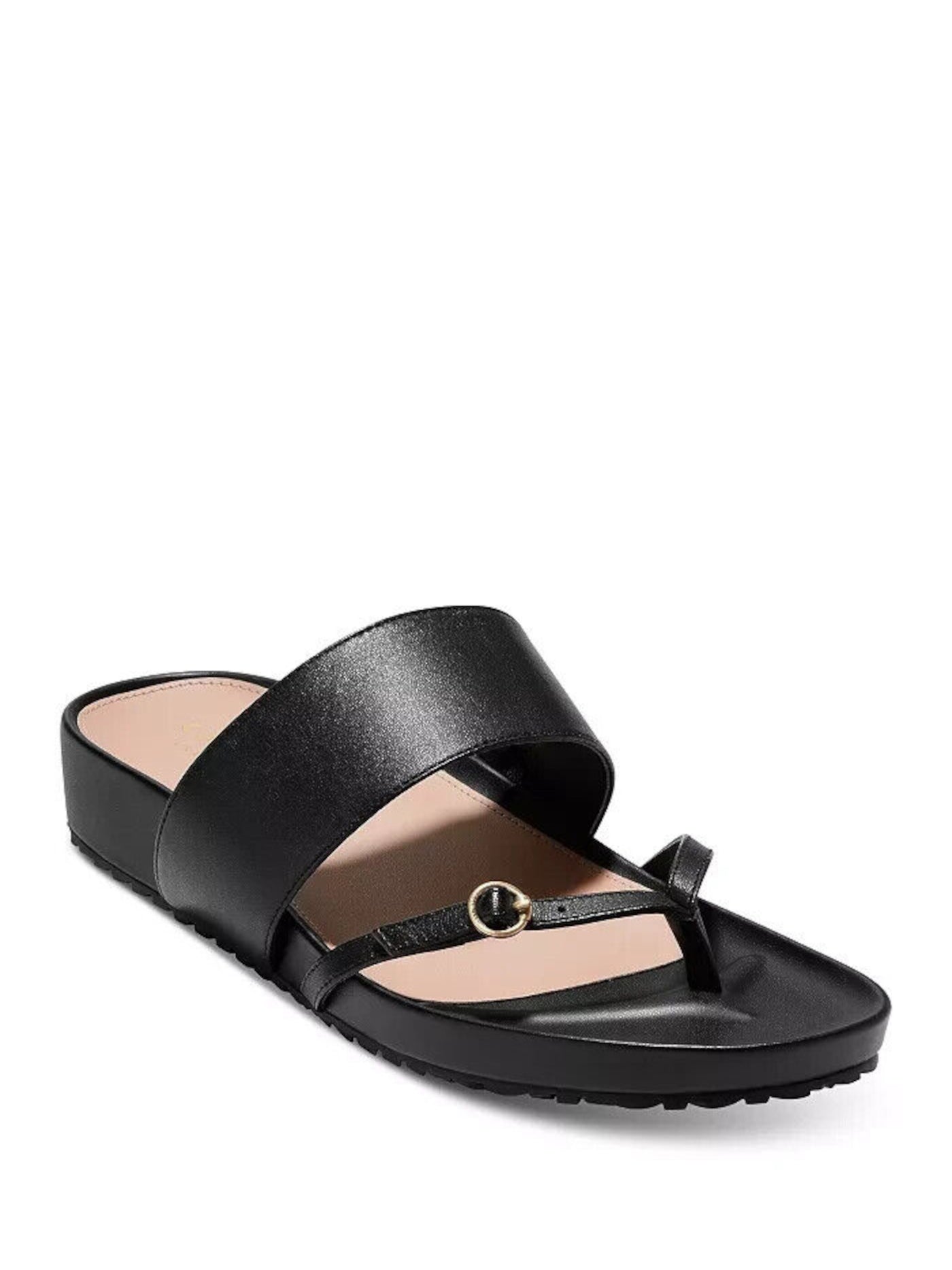 COLE HAAN GRANDSERIES Womens Black Adjustable Strap Contoured Foot Bed Padded Goring Milani Round Toe Platform Slip On Leather Thong Sandals Shoes 5 B