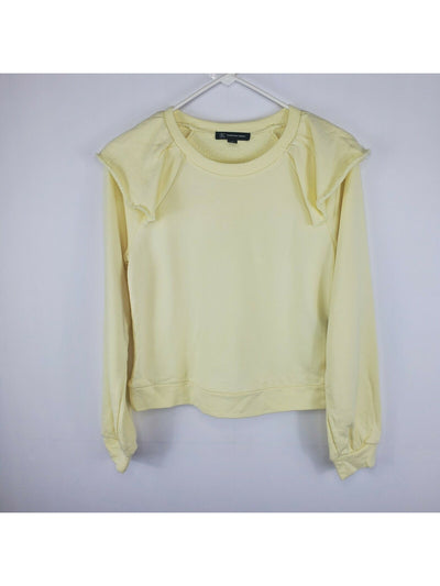 INC Womens Yellow Ruffled Crewneck Long Sleeve Sweatshirt XS