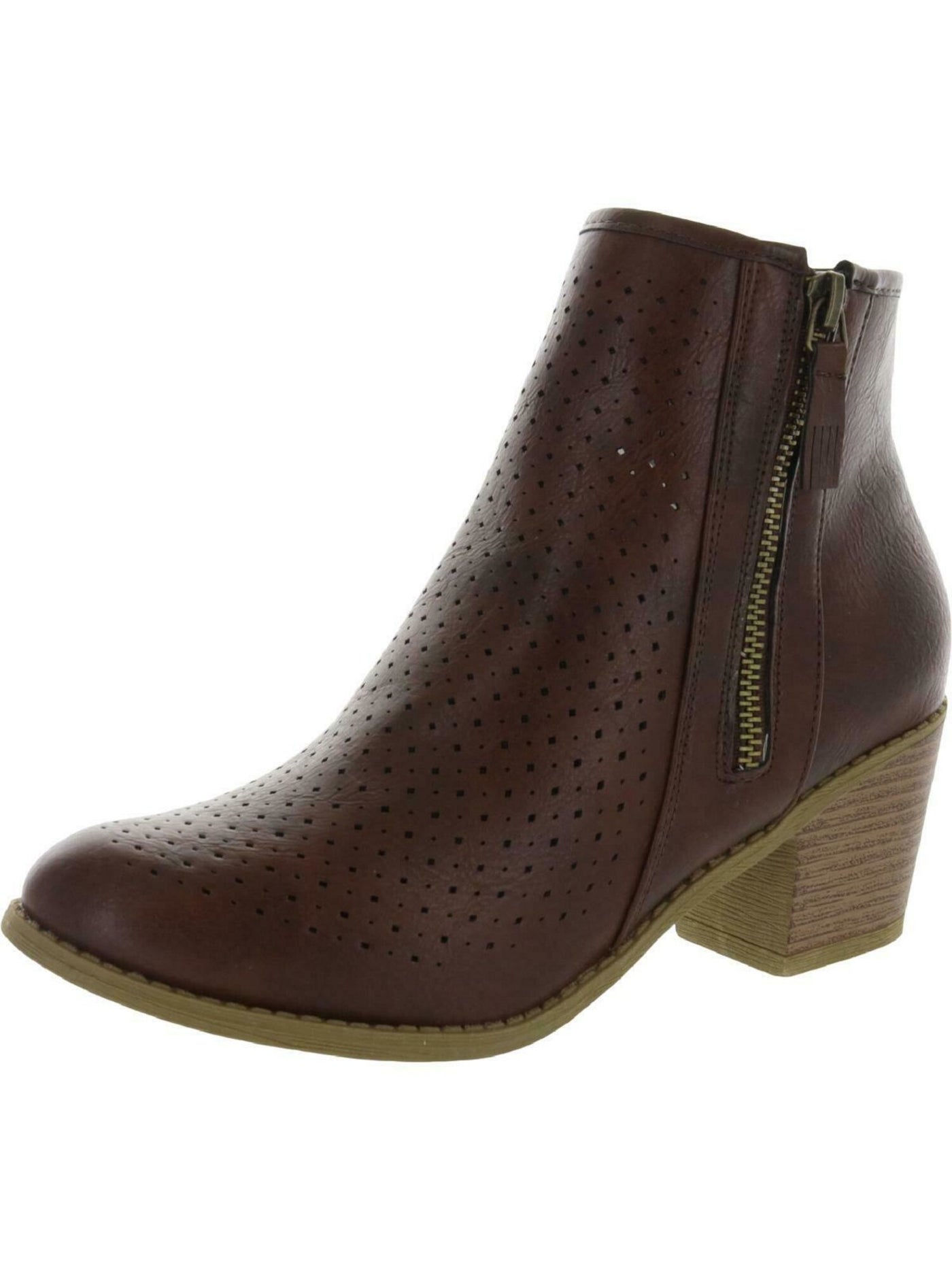 JOURNEE COLLECTION Womens Brown Perforated Padded Round Toe Block Heel Zip-Up Booties 10