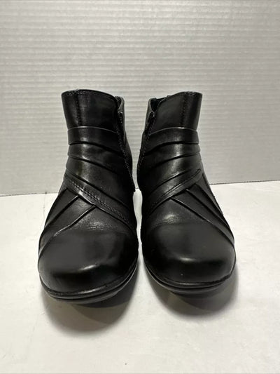 MICHEL M Womens Black Pleated Goring Padded Reedy Round Toe Block Heel Zip-Up Leather Booties 9 M