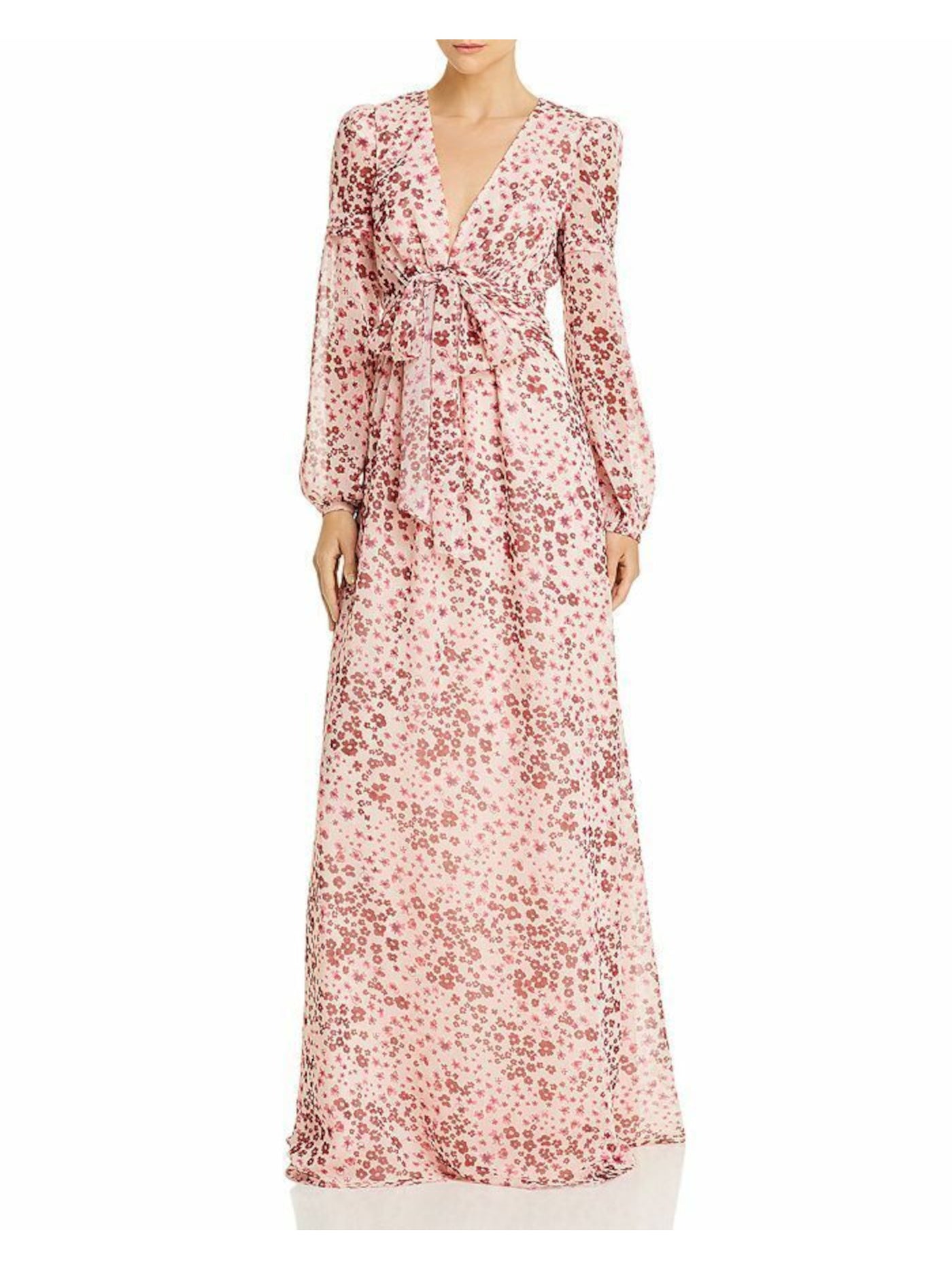 RACHEL ZOE Womens Pink Floral Long Sleeve V Neck Full-Length Evening Shift Dress 6