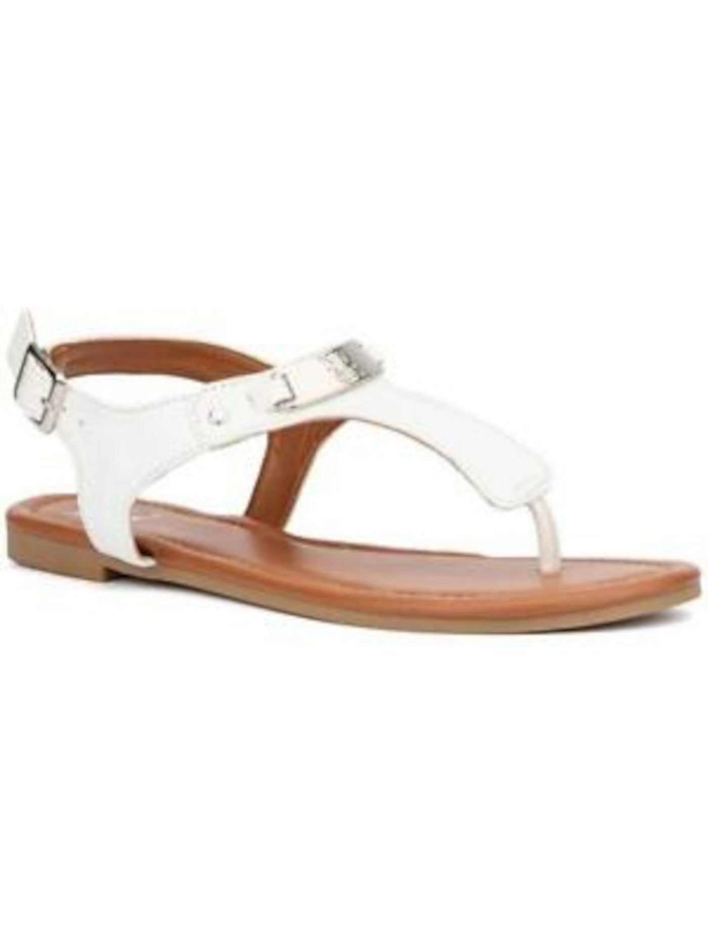 NEW YORK & CO Womens White Padded Hardware Adjustable Strap T-Strap Angelica Round Toe Buckle Thong Sandals Shoes 6.5