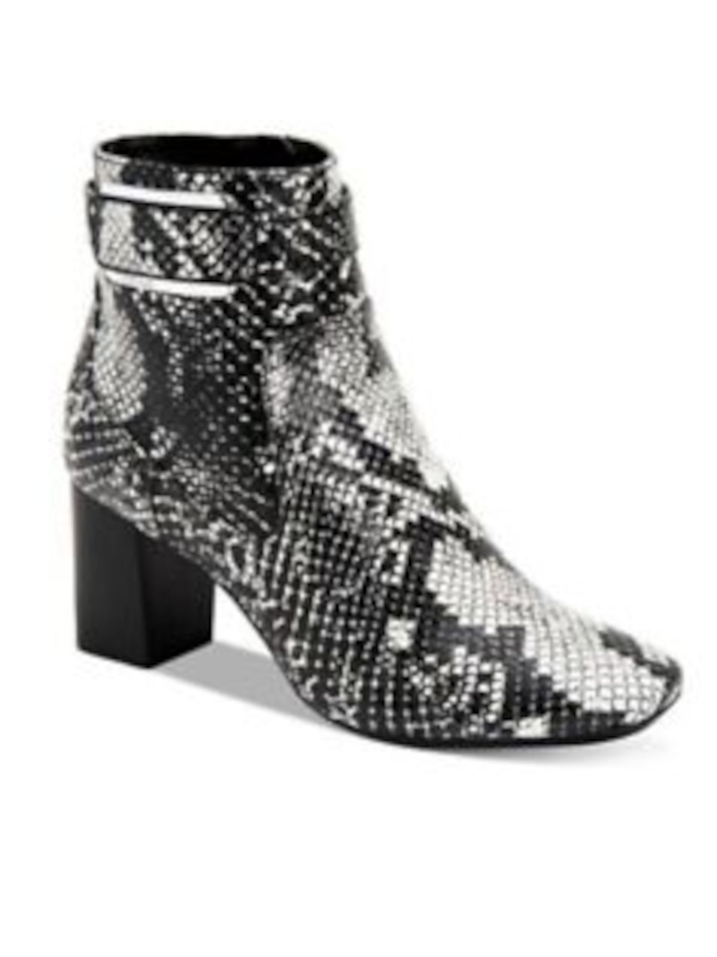 CALVIN KLEIN Womens Gray Snakeskin Buckle Accent Padded Cattee Square Toe Block Heel Zip-Up Booties 10 M