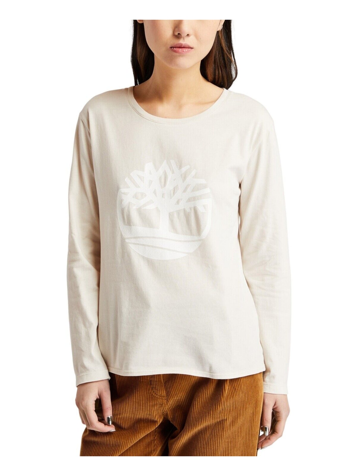 TIMBERLAND Womens Beige Logo Graphic Long Sleeve Round Neck T-Shirt SP